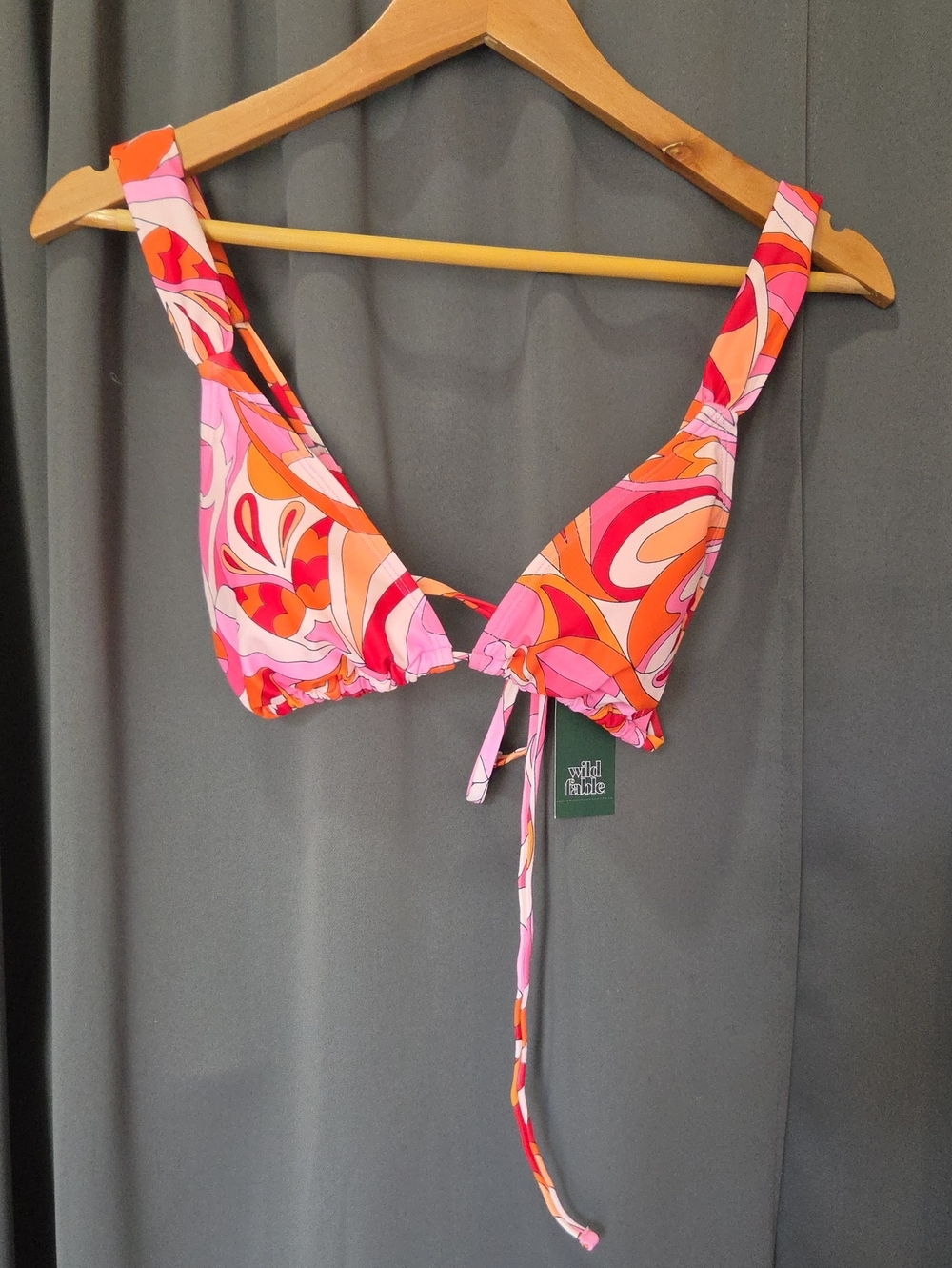 wild fable Pink Orange Multi Tie-Front Bikini Top